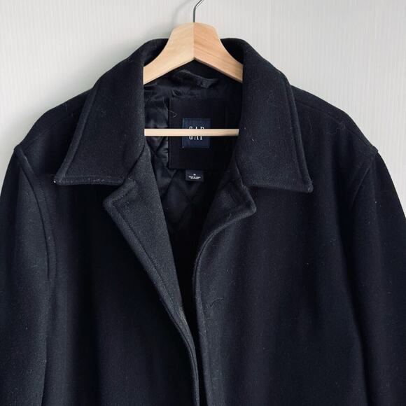 GAP wool blend mens pea coat black size medium quilted lining, front pockets - Picture 2 of 9